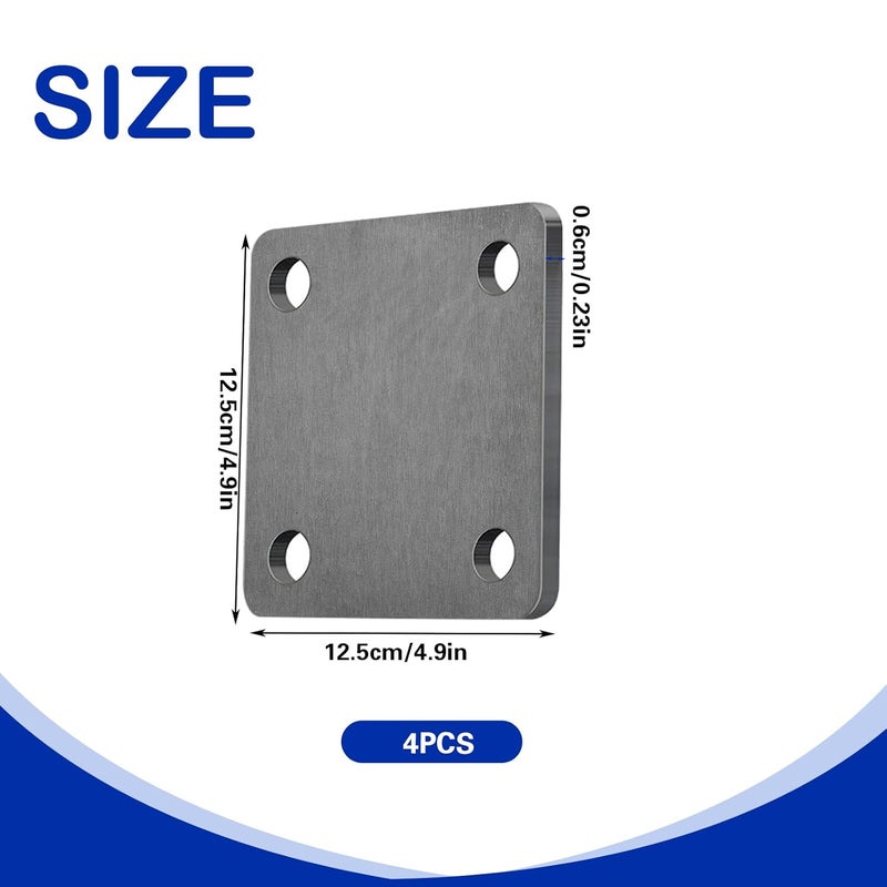 QoTang 4 قطع قاعدة فولاذية 5'' × 5'' مع 4 ثقوب، سمك 1/4'' لوح معدني ثقيل قابل للحام لدعم الهياكل والاستخدام الصناعي، يناسب برغي 1/2'' - Image 2